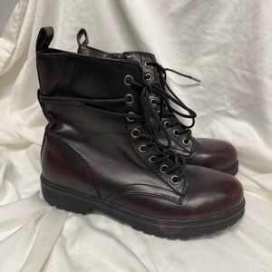SO Bowfin Burgundy Combat Boots Womens 8.5 MED Lace‎ Up Side Zip Lug Sole Moto